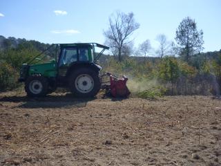 Débroussaillage et nettoyage champ avec tracteur